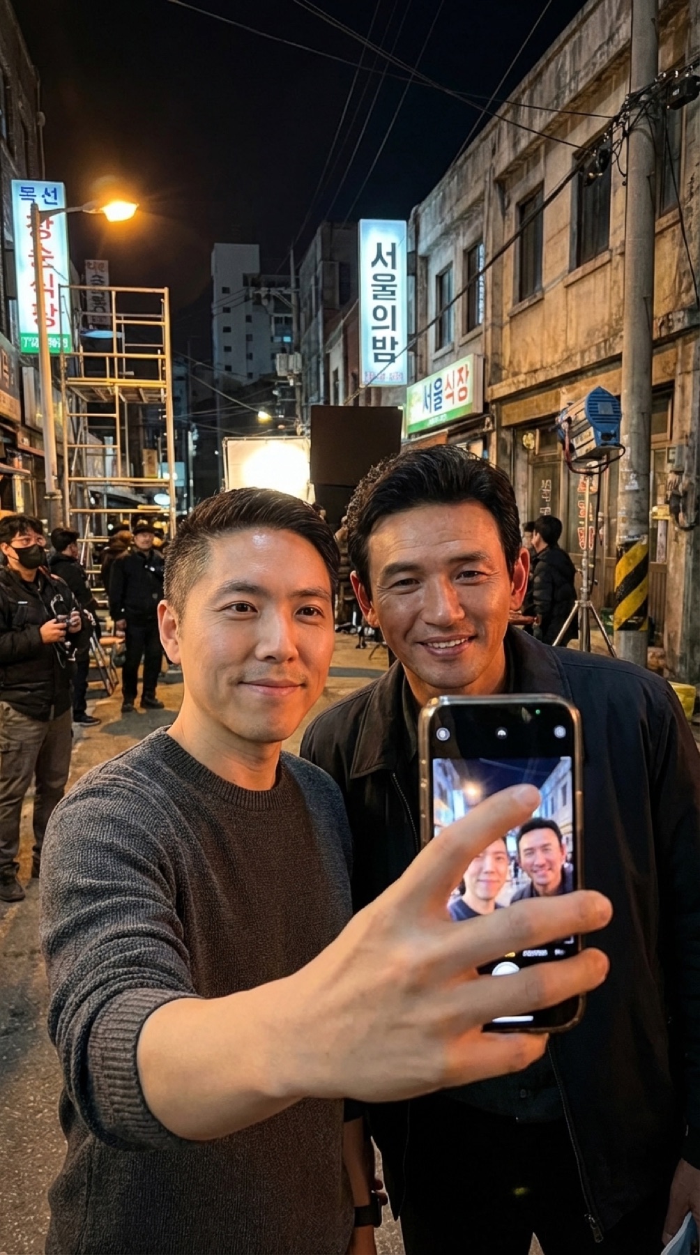 촬영 현장에서 찍은 셀피
